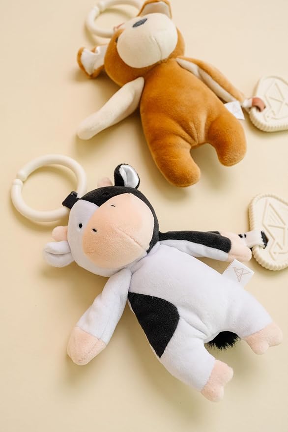 Copper Pearl On-The-Go Plush: Clip On Baby Toys for Travel, Soft Stuffed Bunny Plush with Teether for Sensory Development - Bella Bunny