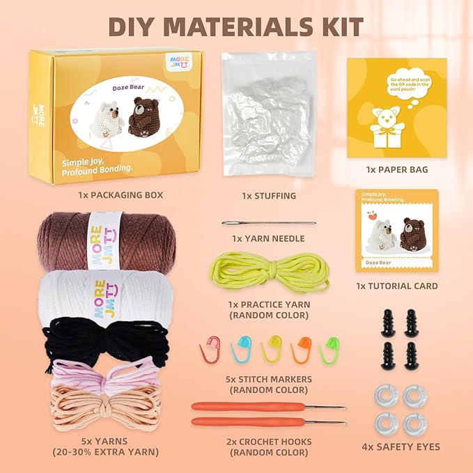 MOREJMTT Crochet Kit for Beginners, Learn to Crochet, Include Easy Knitting Soft Yarn, Step-by-Step Video Tutorial, Hook, Holiday Birthday Gift for Adults and Kids(Polar & Brown Bears)