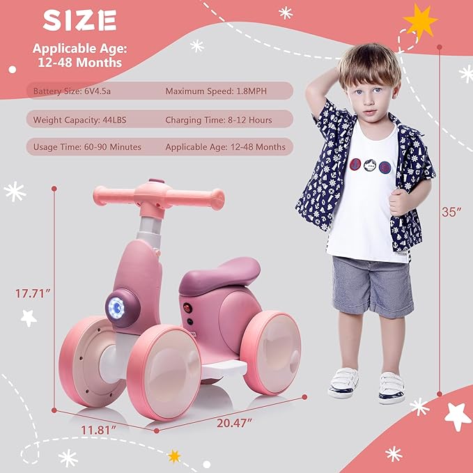 6V Electric Baby Balance Bike with Bubble Machine,4 in 1 Toddler Balance Bike w/Remote for 1 Year Old Boys Girls Kids Bubble Bike Ride on Toys w/Powered Motor,Music,LED Lights (Purple)