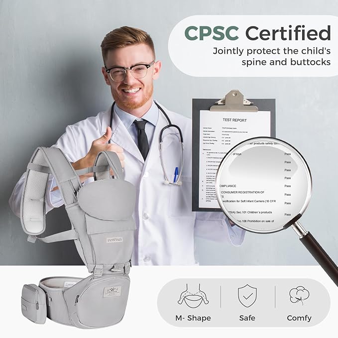 FRUITEAM Baby Carrier Newborn to Toddler- Safety - Certified 6 in 1 Hip Seat Carrier with Head & Lumbar Support, Adjustable & Removable Baby Holder for All Seasons, Great for Travel and Outdoor
