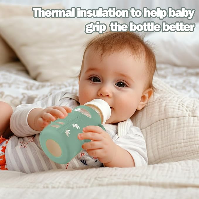 3 Pack Silicone Sleeves for Dr. Brown's Glass Baby Bottles - Drop Protection Baby Bottle Sleeves,Compatible with Dr. Brown's Newborn Glass Bottles,with Silicone Handles,4 oz