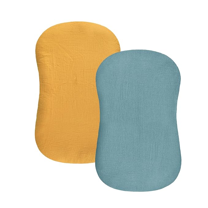 Hooyax Baby Lounger Cover 2 Pack - 100% Muslin Cotton Newborn Lounger Pillow Covers Only, Soft Breathable Infant Lounger Cover with Reinforced Stitching, Fits Most Standard Baby Loungers (Blue Ginger)