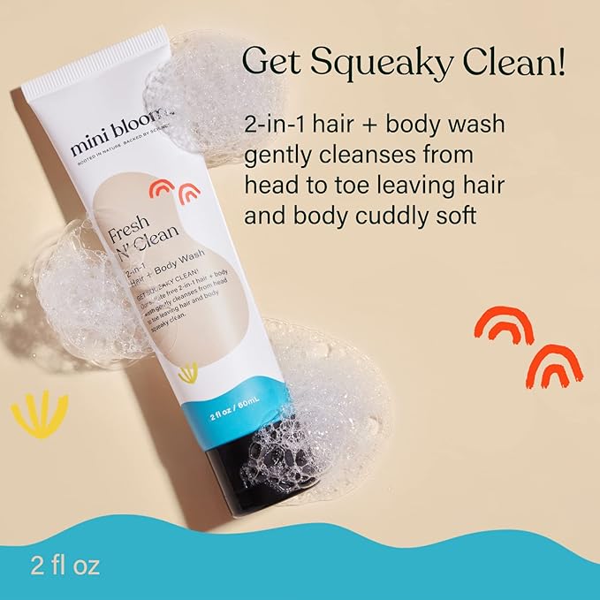 Fresh N’ Clean 2-in-1 Hair + Body Wash Shampoo Sulfate-Free Baby & Kid Safe Aloe leaf, Chamomile extract, Lavender & Botanicals - Travel Size