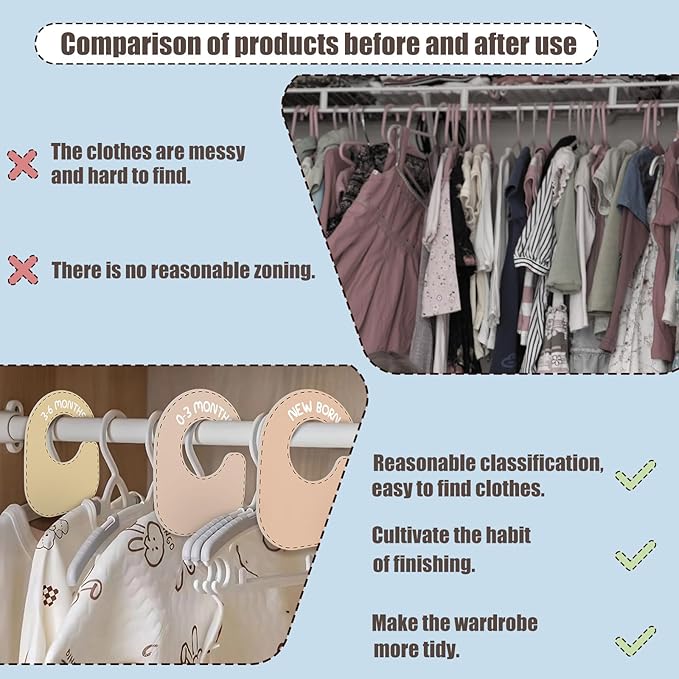 Baby Closet Dividers (Set of 8), Baby Hanger Dividers for Infant to Toddler, Nursery Organization for Clothes, Girl & Boy Closet Organizers