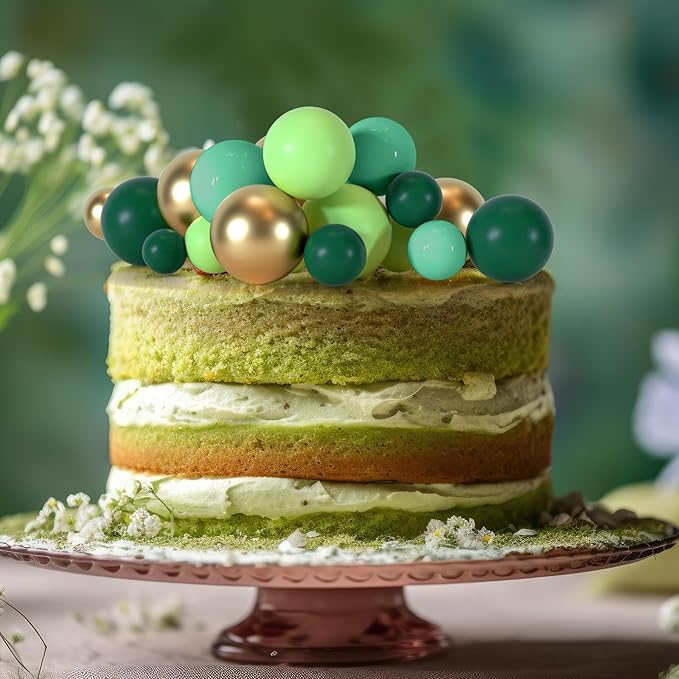 75 Pieces Cake Balls Topper Decorations Foam Cupcake Topper Mini Balloon Balls Cake Picks for Deco Birthday Party Wedding（Green Gold Series）
