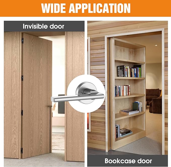 Magnetic Auto-Lock Invisible Door Lock - Single-Sided Hidden Design, Hidden Handle & Mini Keyhole, Aluminum Alloy for Bookshelf Doors/Invisible Doors/Secret Rooms (1, Silver)