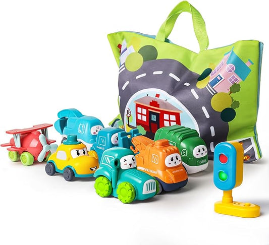 ALASOU 8 PCS Baby Cranes Car Toys with Playmat/Storage Bag|1st Birthday Gifts for Toddler Toys Age 1-2|Baby Toy for 1 2 Year Old Boy|1 2 Year Old Boy Birthday Gift for Infant 12 18 Months