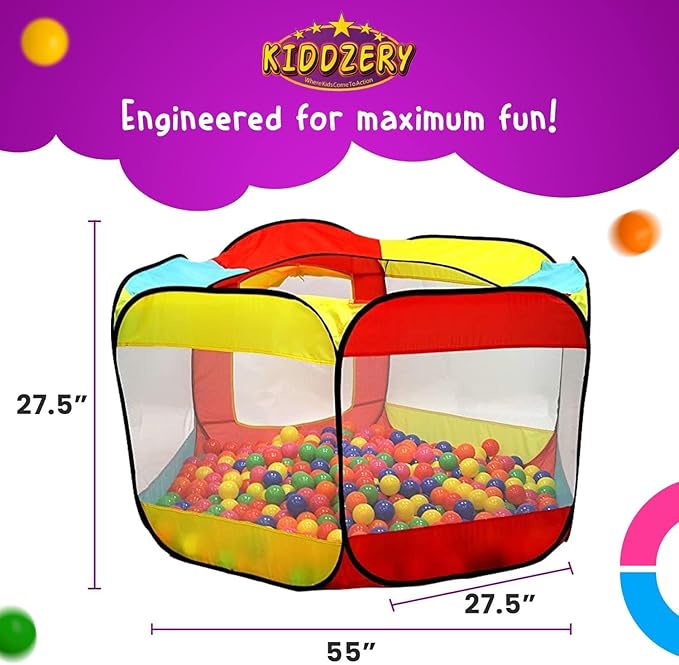 Kids Play Tent with 100 Balls – Extra Large 56″x50″ Pop-Up Ball Pit – Indoor/Outdoor Playhouse with Mesh Windows & Carry Bag