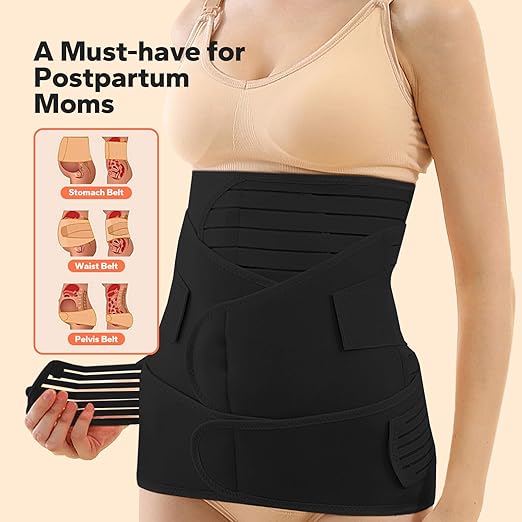 3 in 1 Postpartum Belly Band (Black), Post Partum Waist Binder, Posture Correction Abdominal Binder, Belly Band Postpartum Belly Wrap, Postpartum Belly Wrap (For waistline 35"-45", XXL)