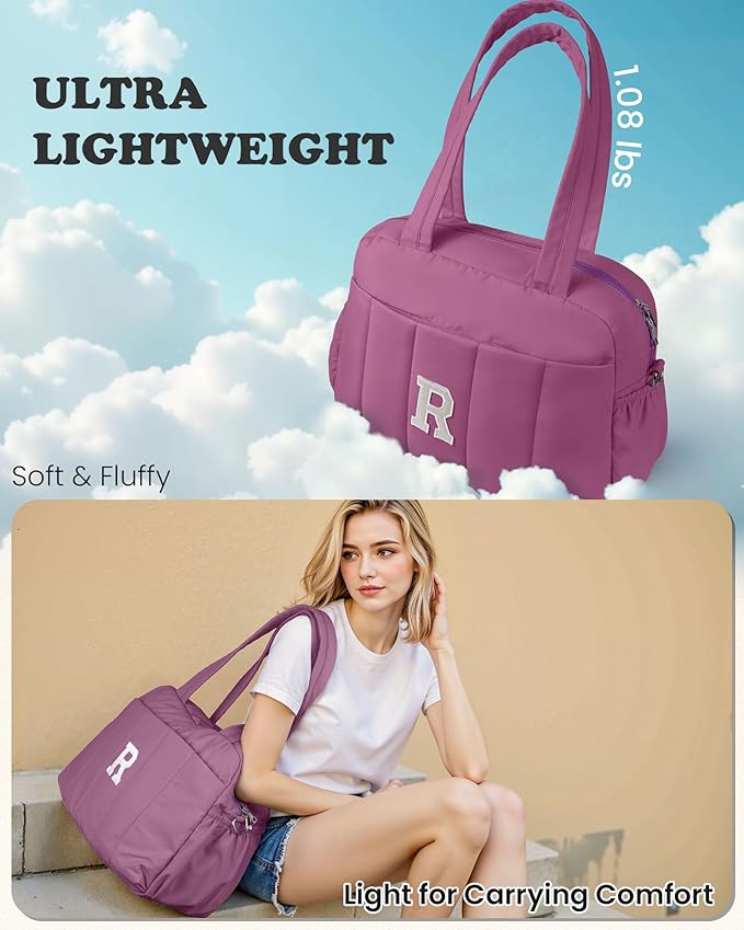 Duffle Bag with Initial, Spend The Night Bags for Women，Overnight Bag with Wet Pocket，Gifts for Friends-Lightweight Travel Bags Personalized Gym Tote with Makeup Pouch