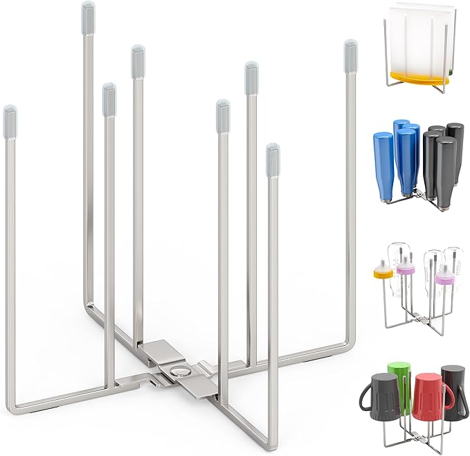 Retractable Bottle Drying Rack, Baby Bottle Drying Rack, Collapsible Cup Draining Rack, Reusable Storage Bag Dryer with Non-Slip Bottom - Stainless Steels