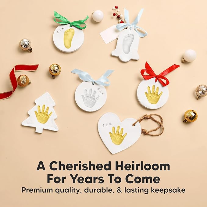 Baby Hand and Footprint Kit Keepsake - Quick-Dry Newborn Foot & Handprint Ornament Kit Boys, Girls, Personalized New Baby Gifts for New Parents, Cute Christmas & Keepsake Gifts (Duo Heart)