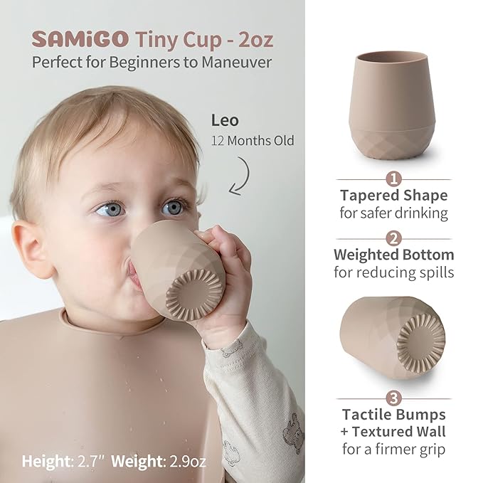 SAMiGO Silicone Baby Feeding Set, Suction Plate Bowl Set, Self Feeding Spoons, Bib, Cup, Baby Led Weaning Supplies, First Stage Feeding Essentials, Food Eating Utensils, 6+ Months