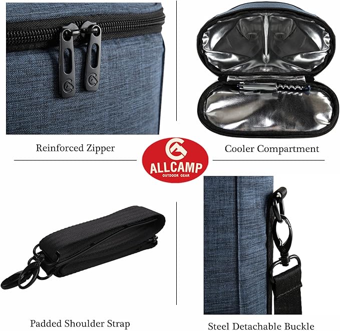 ALLCAMP 2 Bottle Wine Tote Carrier - Insulated Portable Padded Canvas Wine Bag for Travel, BYOB Restaurant, Wine Tasting, Party, Great Christmas Day Gift for Wine Lover，Blue