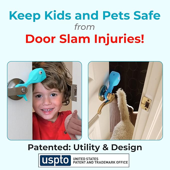 Baby Proofing Door Stopper, Door Pinch Guards Protect Child Fingers & PET Tails. Baby Safety Finger Protectors Prevent Pinch Injuries – Kids and Adults Love Whale Pinch Guard (Blue Pack of 2)