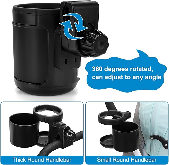 Accmor Universal Cup Holder, Stroller Cup Holder, 360° Rotatable Large Caliber Designed Bottle Holder for Stroller, Bike, Wheelchair, Walker, Scooter