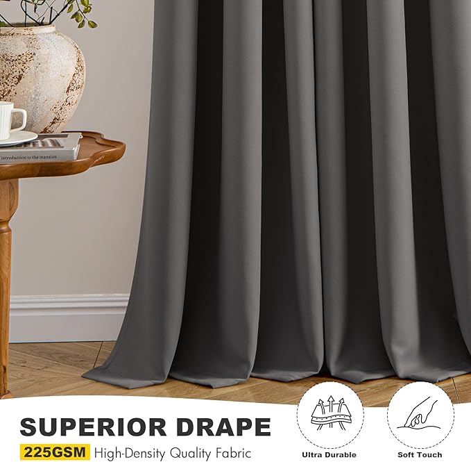 MIULEE Grey Blackout Curtains for Bedroom Living Room 63 Inches Long 2 Panels, Thermal Insulated Room Darkening Drapes Solid Grommet Top Noise Reduction Light Blocking Window Treatments 40x63 Inch
