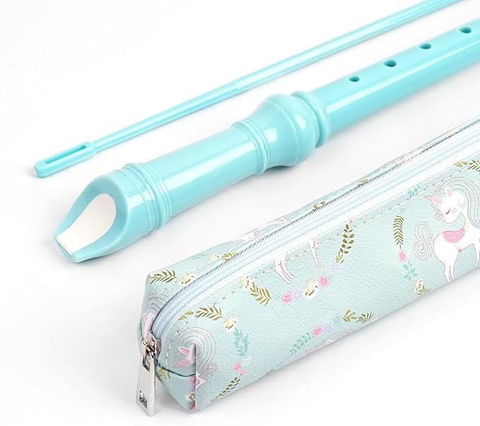 Recorder Instrument for Beginner Adults,8-Hole Soprano Descant Recorder Music Flute with Cleaning Rod & Case Bag For Home Entertainment(2-Green Unicorn2)