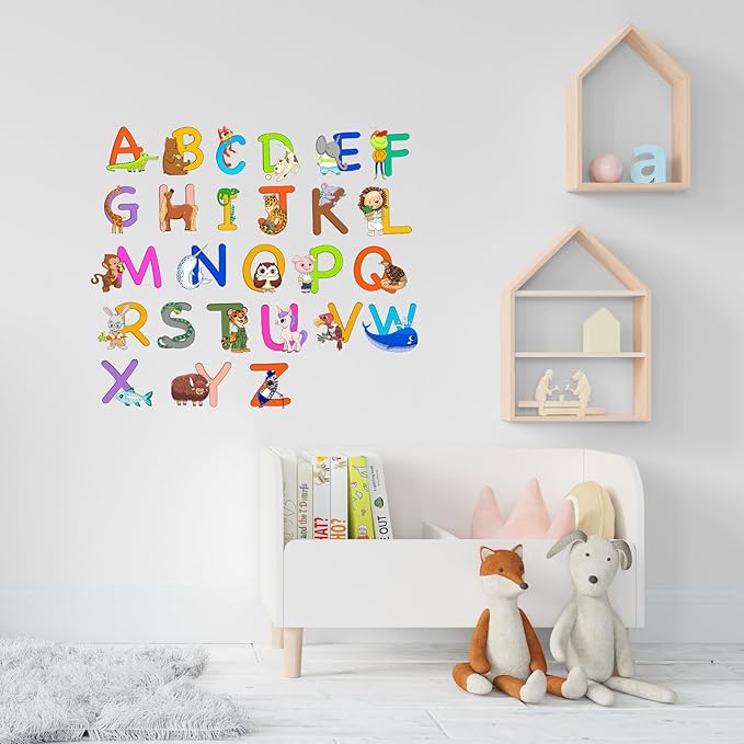 ABC Educational Wall Stickers for Kids - Animal Alphabet Wall Decals by Lipastick - Peel and Stick Letters for Boys and Girls Bedroom, Baby Room, Nursery Decor - Removable Wall Art