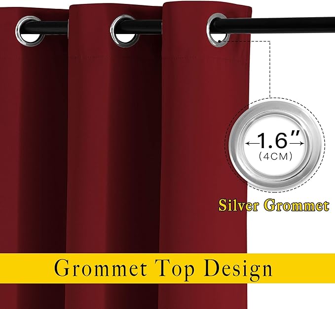 NICETOWN Blackout Doorway Curtains 80 inches Long 2 Panels Set, Grommet Thermal Window Treatments Light & Sound Blocking Drapes for Living Room, Burgundy Red, W46 x L80