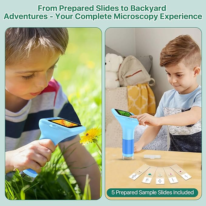 Digital Handheld Microscope for Kids: 3.0" Large HD Screen 1000X Portable Mini Microscopes with Camera Video Recording Slides Kit Science Educational Boys Girls Toy Gifts