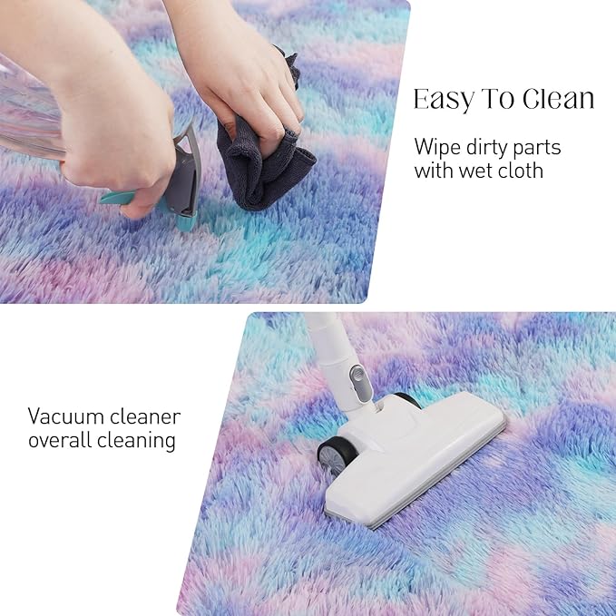 Rainbow Rug for Girls Room, 8x10 Fluffy Area Rugs for Bedroom, Colorful Kids Rug Cute Anti-Skid Indoor Carpet for Nursery, Living Room, Playroom, Home Decor