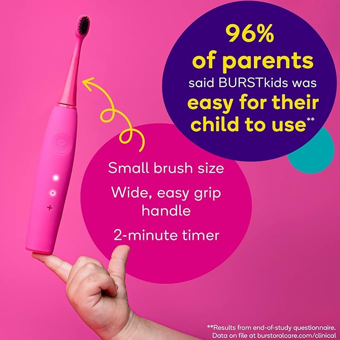 Burst Kids & Toddlers Electric Toothbrush (Blue) | Soft Bristles | Two Minute Timer | Rechargeable Battery | Easy-Grip Silicone Handle | 2 Modes for Healthy Smiles | Ages 3+