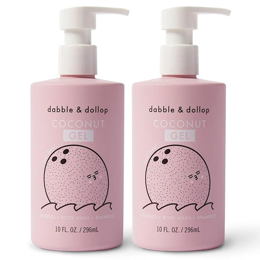 Dabble & Dollop Coconut Body Wash & Shampoo – 3-in-1 Natural Bubble Bath for Kids, Made in USA, No Parabens or Sulfates, Vegan, Gluten-Free, Tear-Free (10oz, Pack of 2)