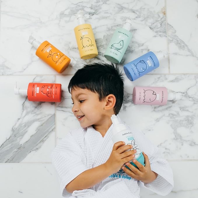 Dabble & Dollop Rainbow of Bubbles – Natural 4-in-1 Bath Set for Kids, Includes Bubble Bath, Body Wash, Shampoo, USA Made, No Parabens/Sulfates, Vegan, Gluten-Free, Tear-Free (7-Pack)