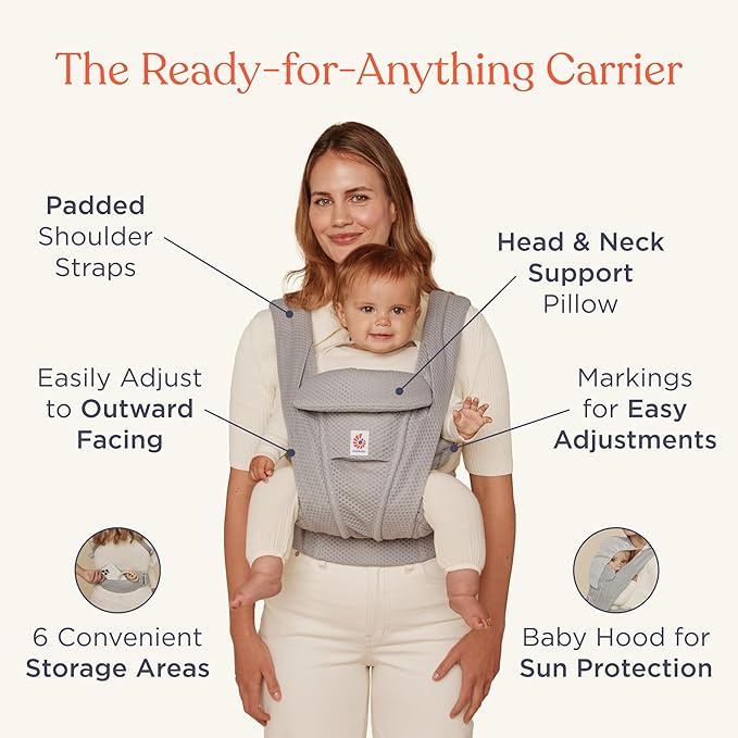 Ergobaby Omni Deluxe Baby Carrier Newborn to Toddler - Breathable Baby Carriers for Summer - All-Position Carrier with Enhanced Lumbar Support & Airflow (7-45 Pounds), Mesh, Natural Beige