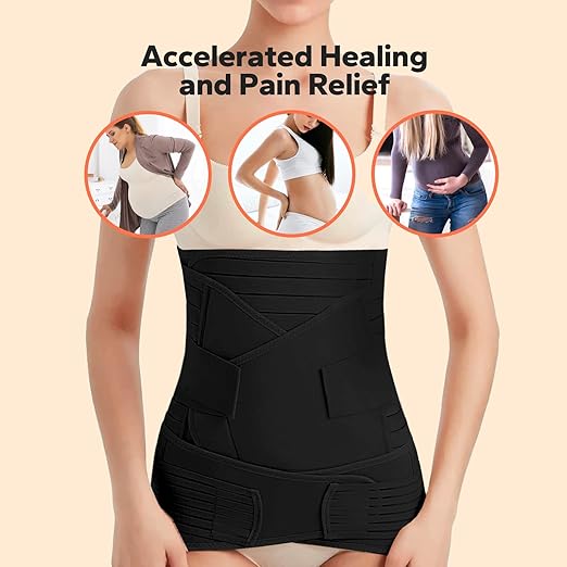 3 in 1 Postpartum Belly Band (Black), Post Partum Waist Binder, Posture Correction Abdominal Binder, Belly Band Postpartum Belly Wrap, Postpartum Belly Wrap (For waistline 33"-41", XL)