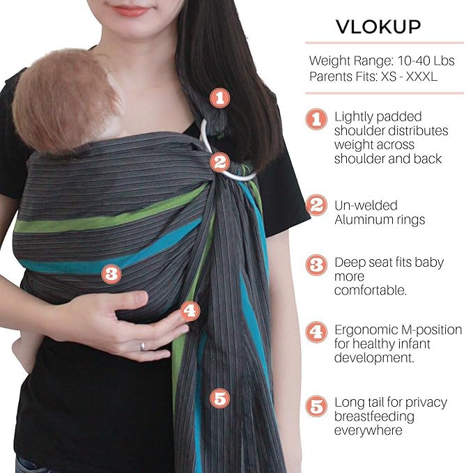 Ring Sling Baby Carrier, Soft Linen Cotton Baby Sling Carrier Newborn to Toddler, Baby Wrap Carrier for Plus Size Parents, Perfect Shower Gift, Lightly Padded Adjustable Nursing Cover Green