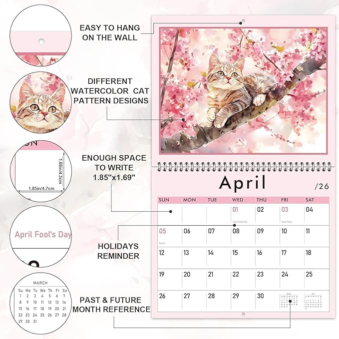 GuassLee Cat Vertical Wall Calendar 2025, 19-Months Art Hanging Wall Calendar Jun. 2025 to December. 2026, 14" x 23" Watercolor Monthly Planner Cat Kitten with Thick Paper for Office Home Decor