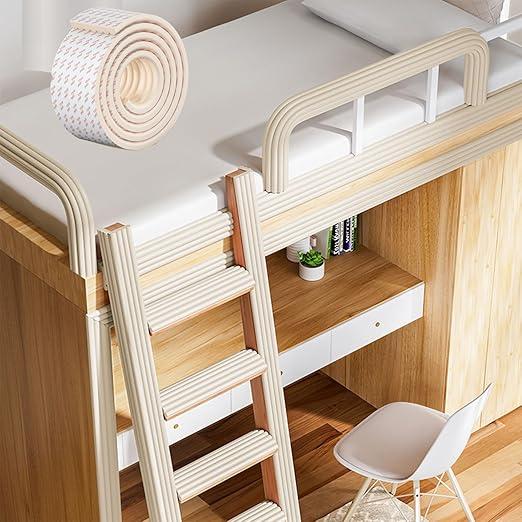 Bunk Bed Ladder Pads,Self-Adhesive Bunk Bed Ladder Cover Foam Padding,Traction Treads for Stair Steps,Soft Extra-Wide Edge Protector,Furniture 6.5 Ft Rice White