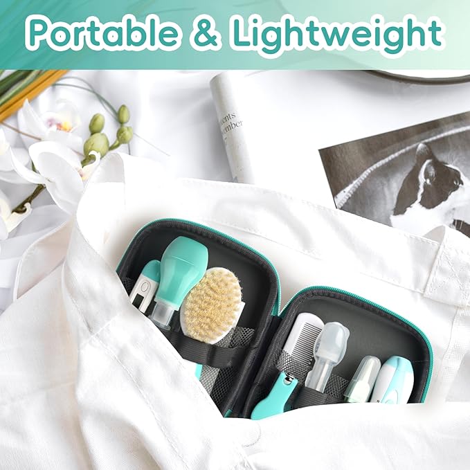 Baby Grooming Kit, Electric Safety Nail Trimmer Baby Nursery Kit，Infant Safety Care Set with Hair Brush Comb Nail Clipper Nasal Aspirator,Baby Essentials Kit for Newborn Girls Boys (20 Pc Green Kit)