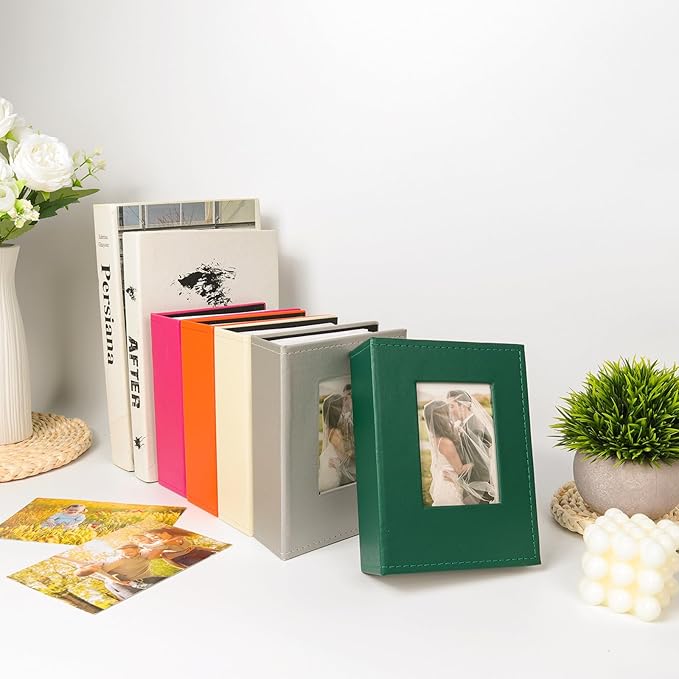 RECUTMS Photo Album 4x6 Photos - 100 Photos Small Capacity Premium Leather Cover Photo Book, Small Photo Album for Wedding Family Baby (Dark Green)