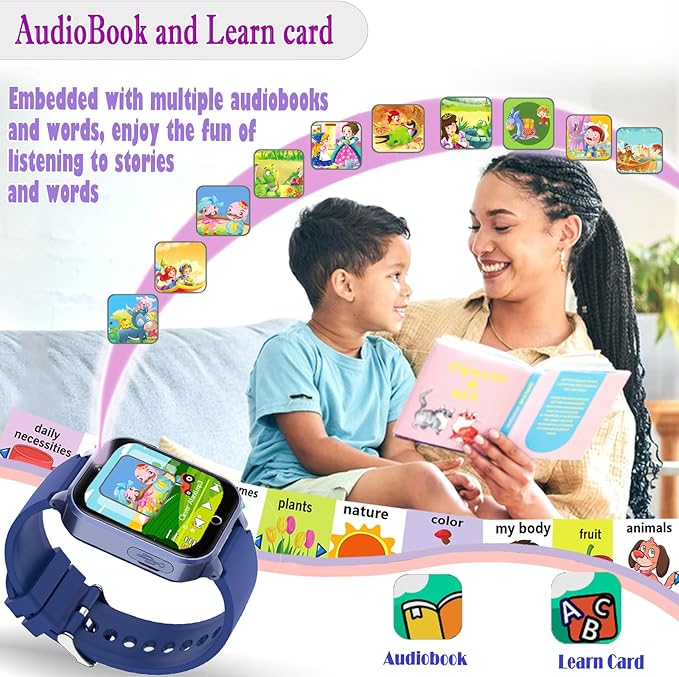 Goodatech Smart Watch for Kids 4-12 Years Boys Girls, 26 Puzzle Games,Camera,Video Music Player,Pedometer,Flashlight,Alarm Clock, Learning Education Toys Gifts (Blue)