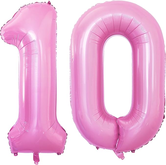 GOER Number 10 Balloons for 10th Birthday Party Decorations,42 Inch Jumbo Foil Helium Balloons for 10th Anniversary (Light Pink)
