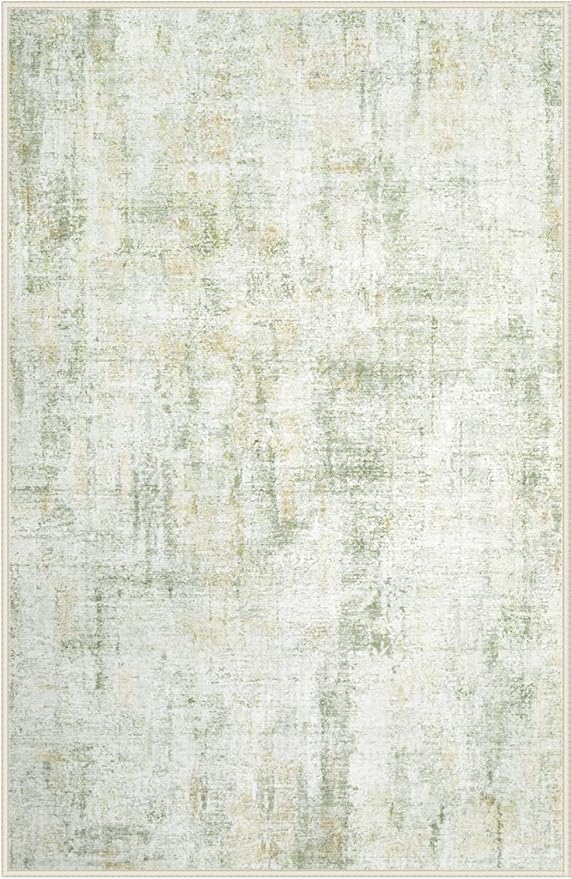 Area Rugs 9x12 Living Room: Washable Rug Modern Abstract Large Rugs Soft Non Slip Neutral Rug Stain Resistant Indoor Carpet for Bedroom Kitchen Dining Room Home Office Rugs(Green Brown,9'x12')