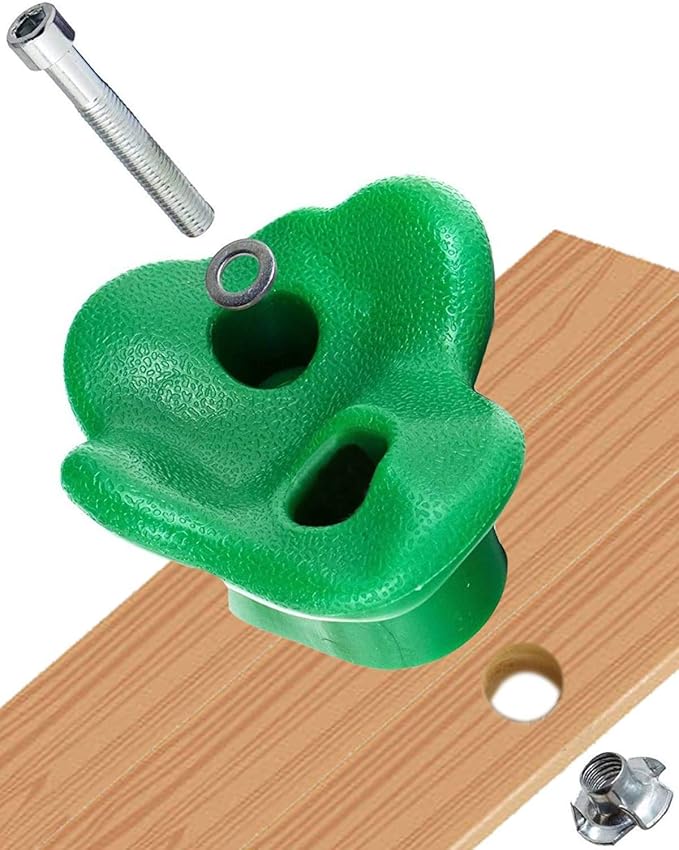 25 Pcs Colourful Pig Nose Shape Rock Climbing Holds with Blue & Green Auxiliary Handles, Indoor Outdoor Playground Wooden Play Set Build Exercise Toy Accessory - Mounting Hardware Kit Included