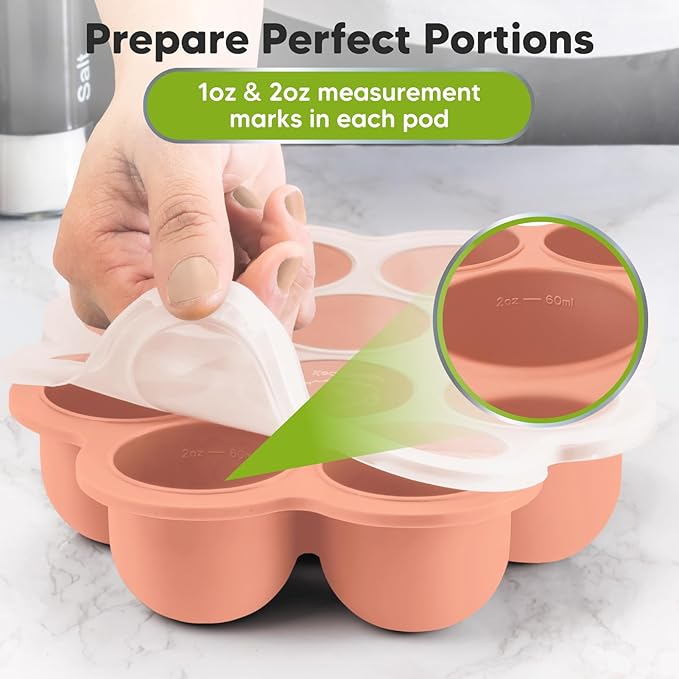 KeaBabies Silicone Food Freezer Trays with Lid, 2oz x 10 Pods Baby Food Storage Containers, Easy Puree Meal Prep, Breast Milk Silicone Freezer Molds, Dishwasher,Microwave Safe,BPA-Free(Roseate)