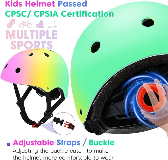 Color Gradient Adjustable Kids Bike Helmet Toddler Skateboard Helmets Boys Girls Child Ventilation Helmet for Multi-Sports Skating Cycling Scooter Balance