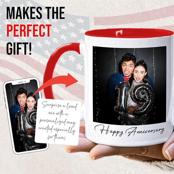 Ship Next Day Custom Mug Design Your Own Photo Text Personalized Picture Gifts for Women Men Customized Gifts Idea Personalized Coffee Mugs 11oz Red Handle
