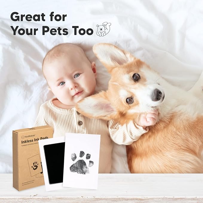2-Pack Inkless Baby Hand and Footprint Kit - Mess Free Ink Pad for Newborn Keepsake, Dog Nose & Paw Print Kit, Clean Touch Ink Pad for Baby Hand & Footprints, Ideal New Mom Gifts (Jet Black)