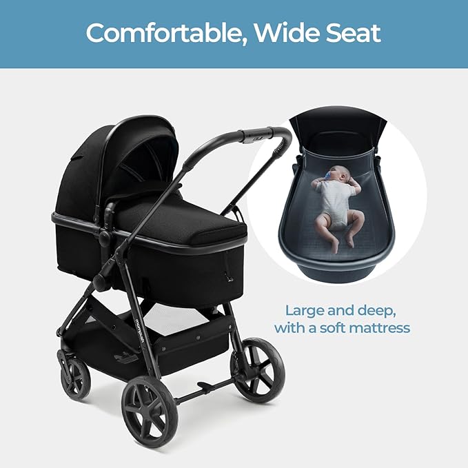 Mompush Wiz 2 in 1 Baby Stroller with Bassinet Mode, Convertible Infant Stroller for Newborn and Toddler with Reversible Seat and Large UPF 50+ Canopy