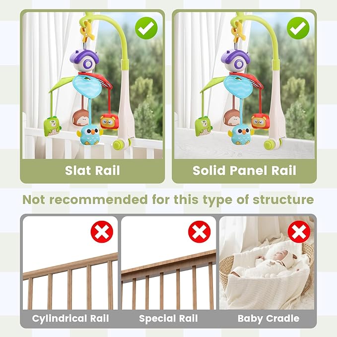 CUTE STONE Baby Crib Mobile with Music and Lights, Nursery Crib Mobile with Remote Control, Detachable Hanging Mobile for 3+ Months Newborn Babies, Fits Cribs and Strollers