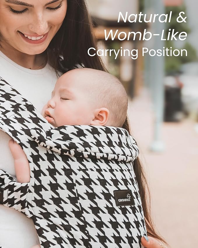 GROWNSY Baby Carrier Newborn to Toddler, Cozy Baby Wraps Carrier, Ergonomic Baby Carrier with Head Support, Houndstooth Black
