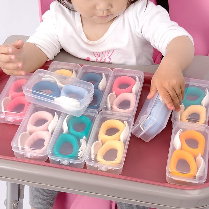 Baby Self Feeding Training Spoon and Fork Set with Travel Case, BPA-Free Cute Circle Toddler Training Utensils, Silicone/ABS Great Tableware Set Spoons Fork for Kids (Blue)