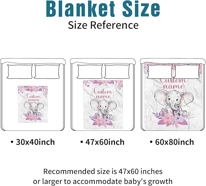 Custom Name Crib Bedding Set - Elephant Theme, Personalized Purple FlowerNursery Bedding 3-Piece Set– Soft Blanket, Fitted Sheet, Changing Pad Cover – for Newborns Girls Nursery Gifts
