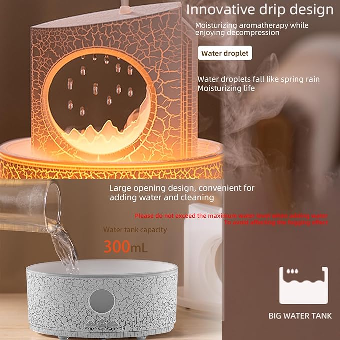Aromatherapy Humidifier for Sleep Relaxation, Raindrop Humidifiers,Aromatherapy Diffuser with 3 LED Color Changing Lights and Auto-Off, Air humidifier Suitable for Home, Office